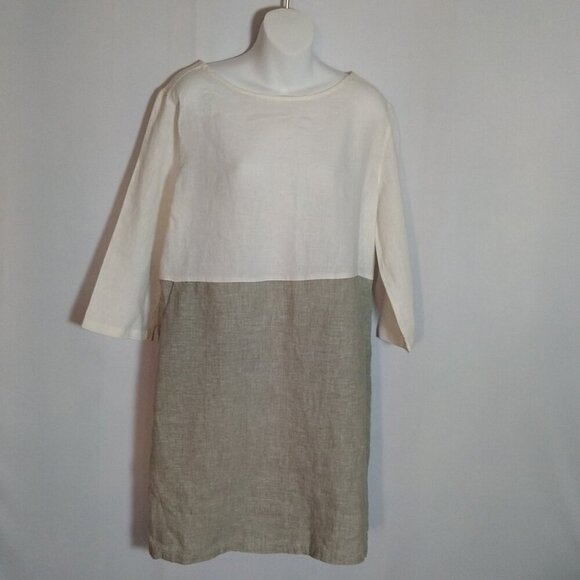 Tahari Tunic Linen Dress Size Large Grey White - Picture 1 of 4